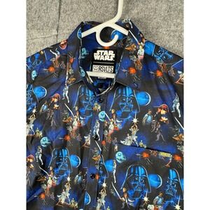 RSVLTS Shirt Mens Medium Black Blue Star Wars AOP Darth Vader Luke Skywalker Han